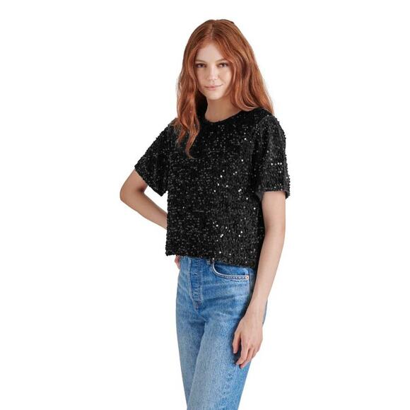 STEVE MADDEN Cressa Sequin Top in Black BO405317 NEW NWT Large L - Picture 8 of 12